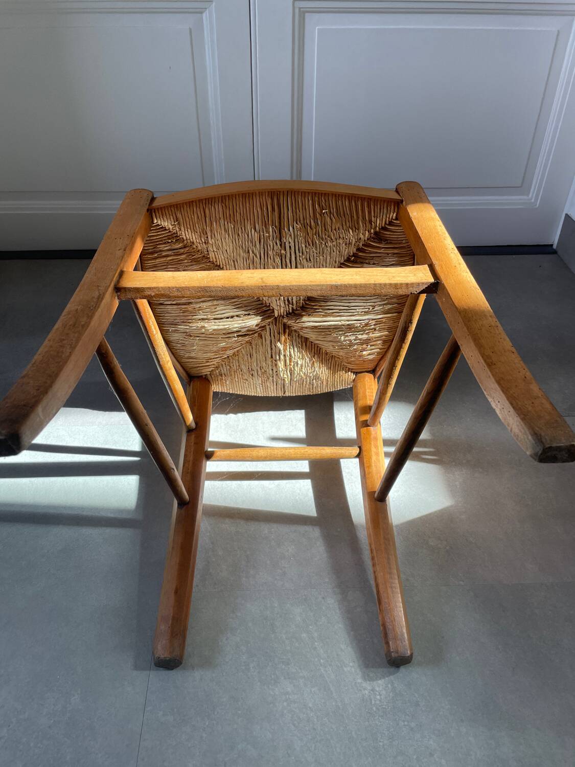 Straw and wood farm chair