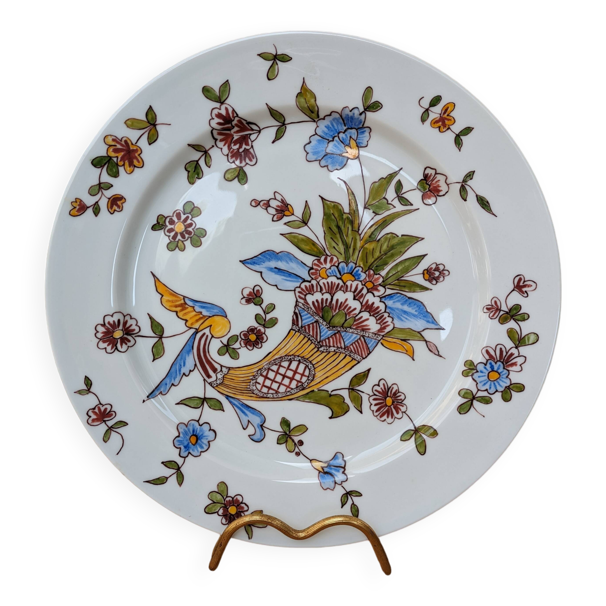 Very beautiful old plate decorated with a cornucopia, hand-painted, Limoges