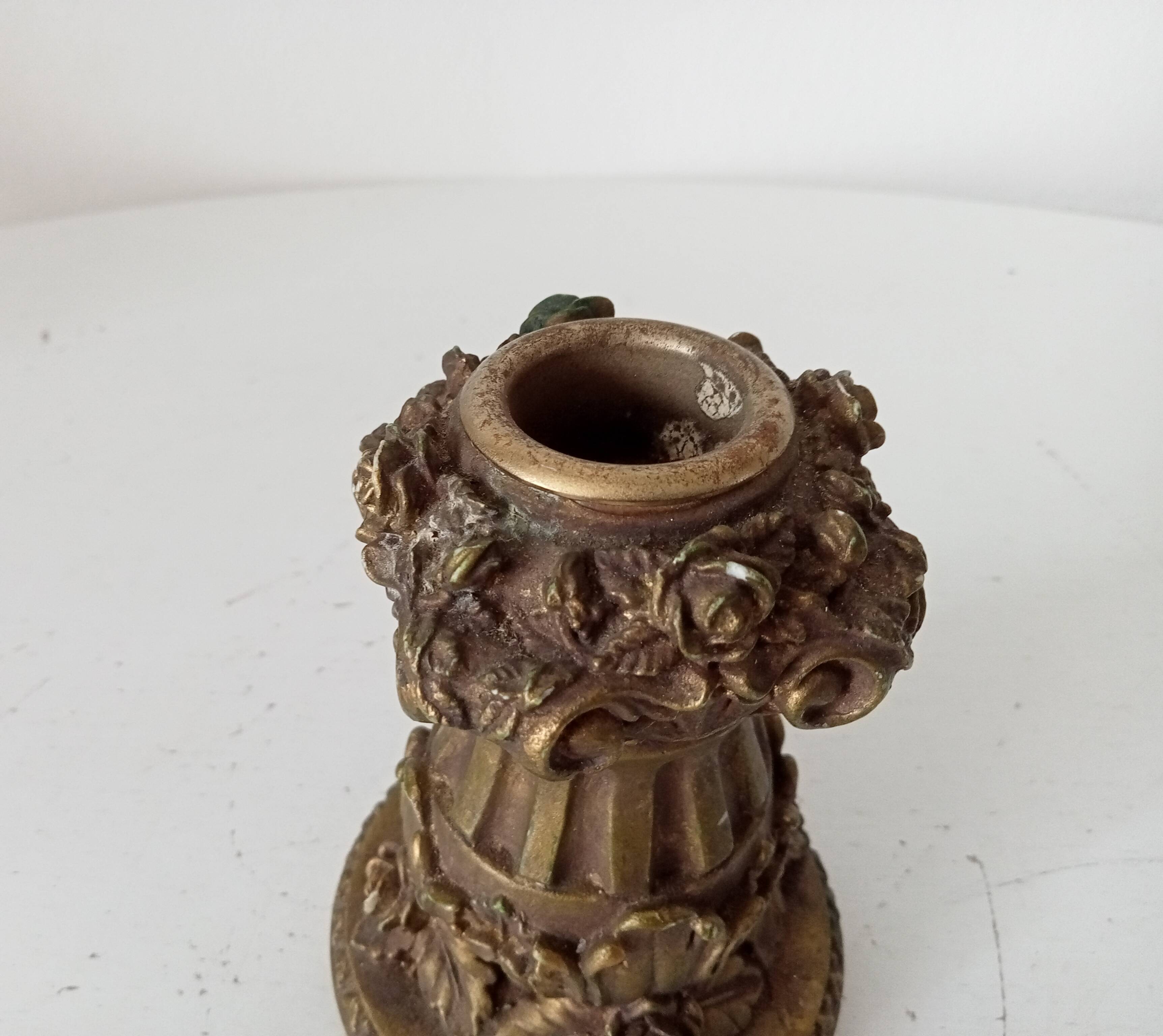 Vintage candlestick Gargoyles studio in golden resin