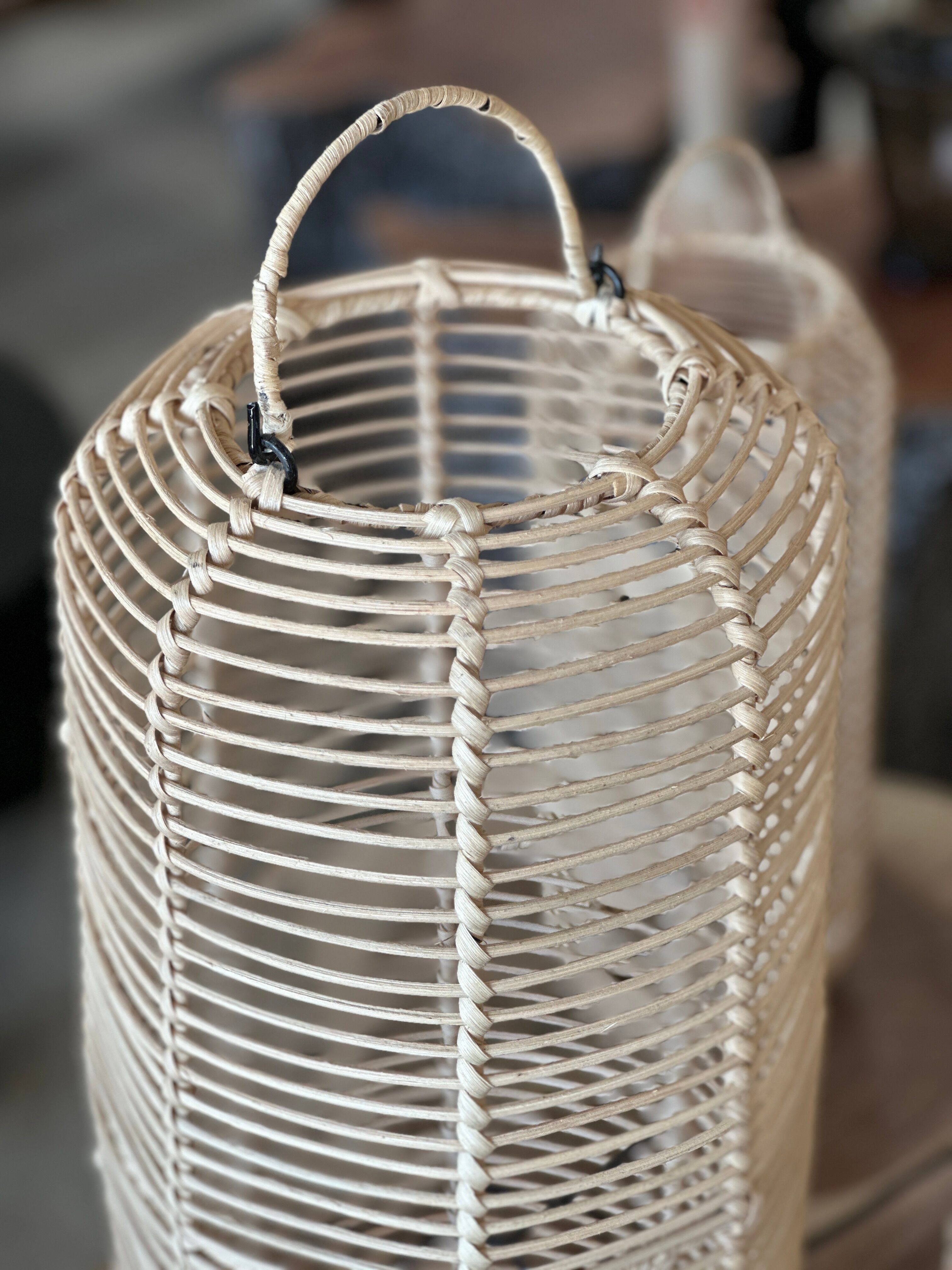 Large lantern-shaped rattan pendant lamp H50 D24