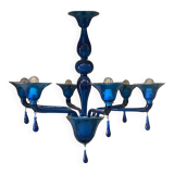 Glass Chandelier in Blue Lattimo Color