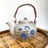 Vintage sandstone teapot wicker handle