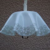 Suspension vintage en verre & plexiglas blanc au cordon extensible