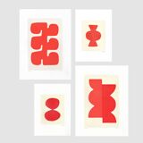 Collection of 4 abstract red paintings on paper signed Eawy