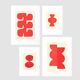 Collection de 4 peintures abstraites rouges sur papier signées Eawy