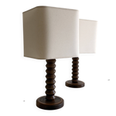 Pair of French Art Deco Wooden Table Lamps Attributed to Charles Dudouyt