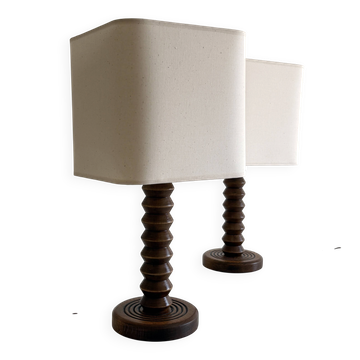 Paire de lampes de table en bois Art Déco françaises attribuées à Charles Dudouyt