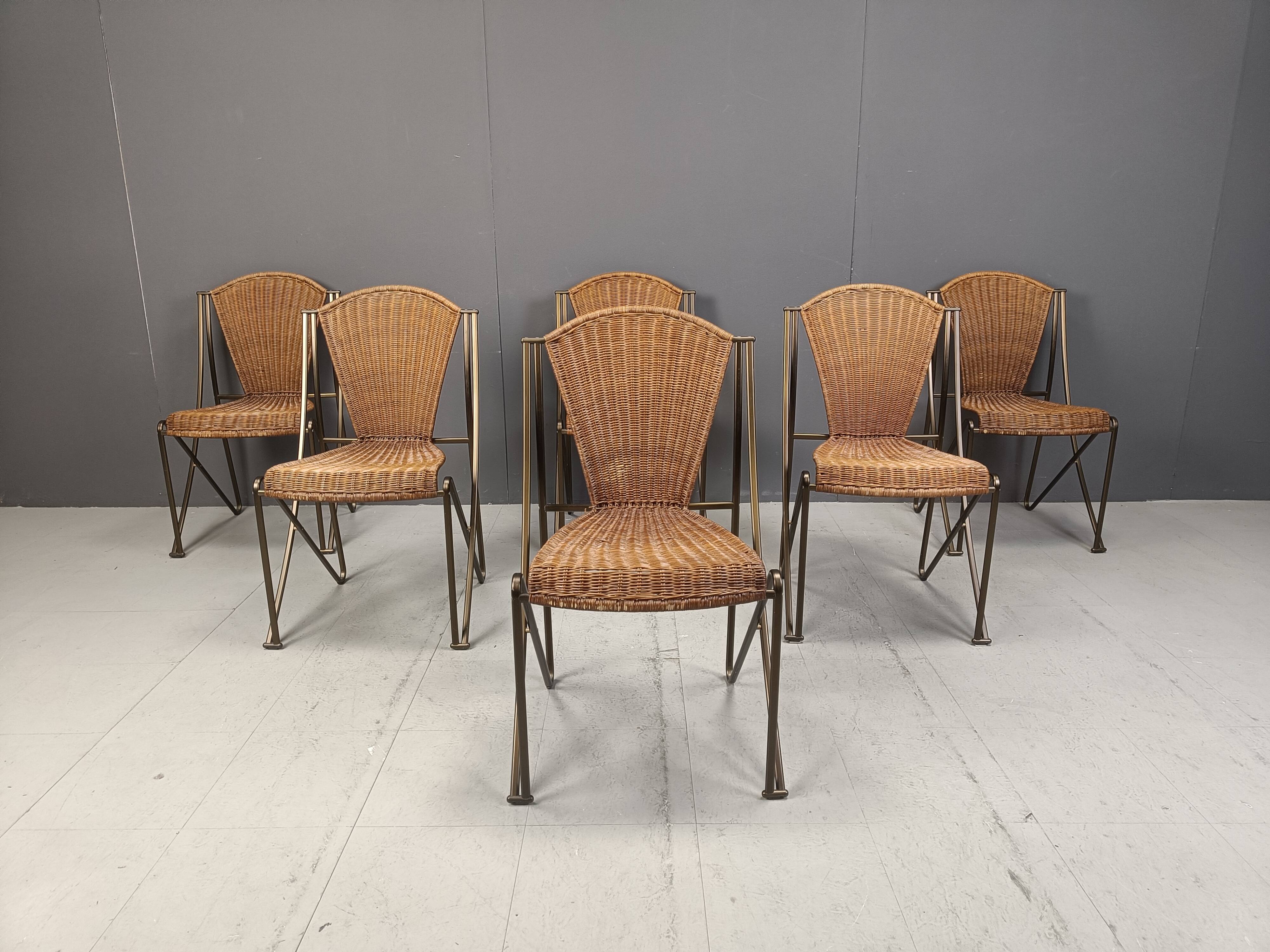 Set of 6 Abanica chairs in wicker by Oscar Tusquets for Aleph, 1990s