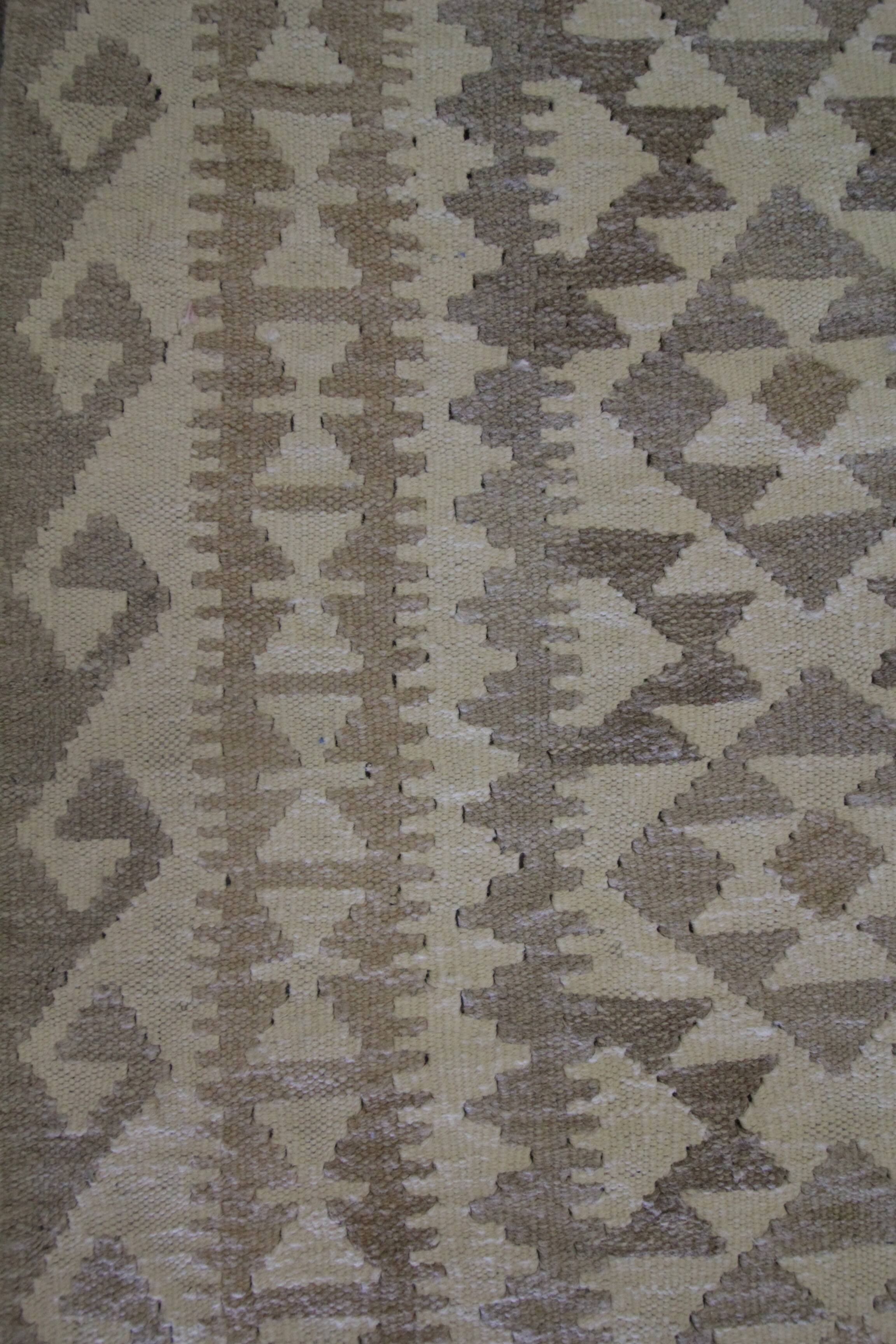 Tapis Kilim kaki-brun, laine afghane tissée à plat, tapis tribal géométrique fait main
