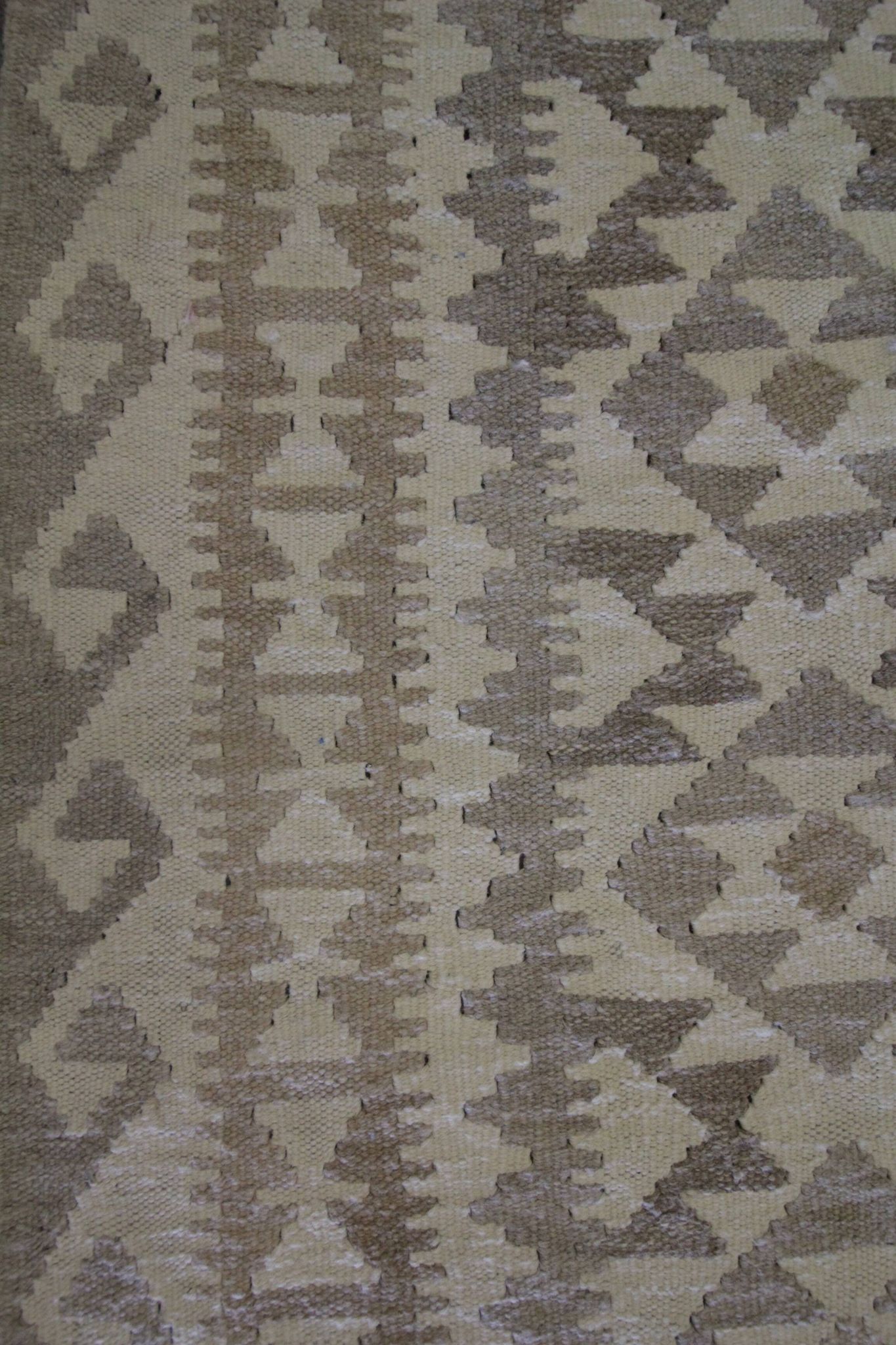 Khaki Brown Kilim Rug, Afghan Wool Flatweave, Handmade Geometric Tribal Rug