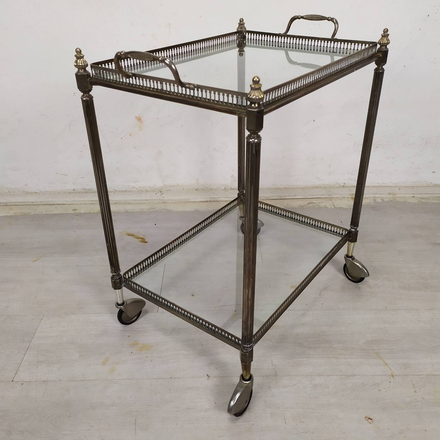 Silver-plated brass rolling trolley