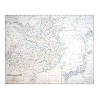 Carte de la Chine et du Japon c1869 Keith Johnston Royal Atlas Carte colorée à la main
