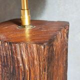 Brutalist lamp Art-populaire in solid wood, wool lampshade