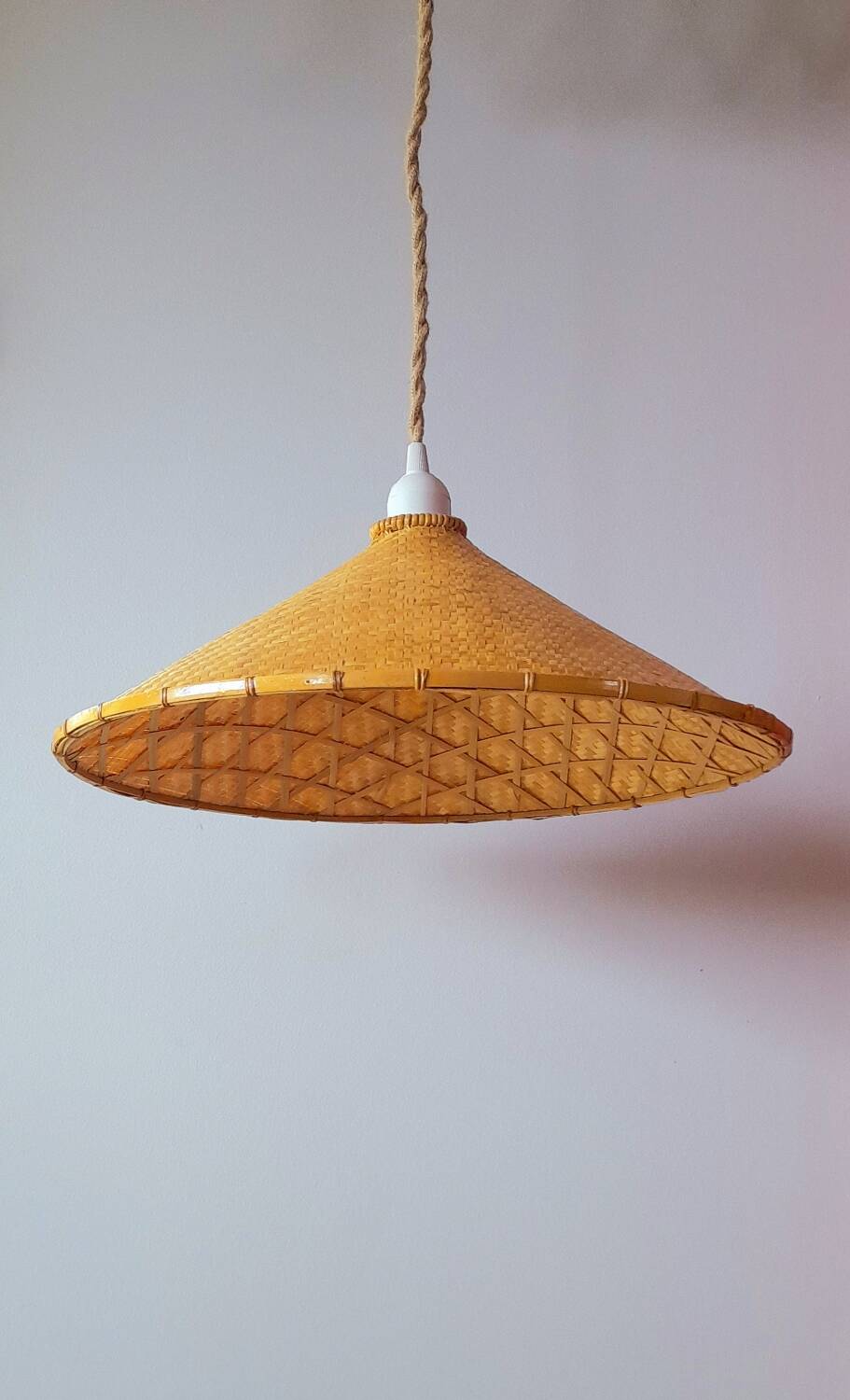 70s woven bamboo pendant light