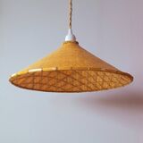 70s woven bamboo pendant light