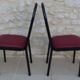 4 chaises métal avec assises en simili cuir bordeaux de marque souvignet