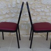 4 metal chairs with burgundy imitation leather seats from the Souvignet brand