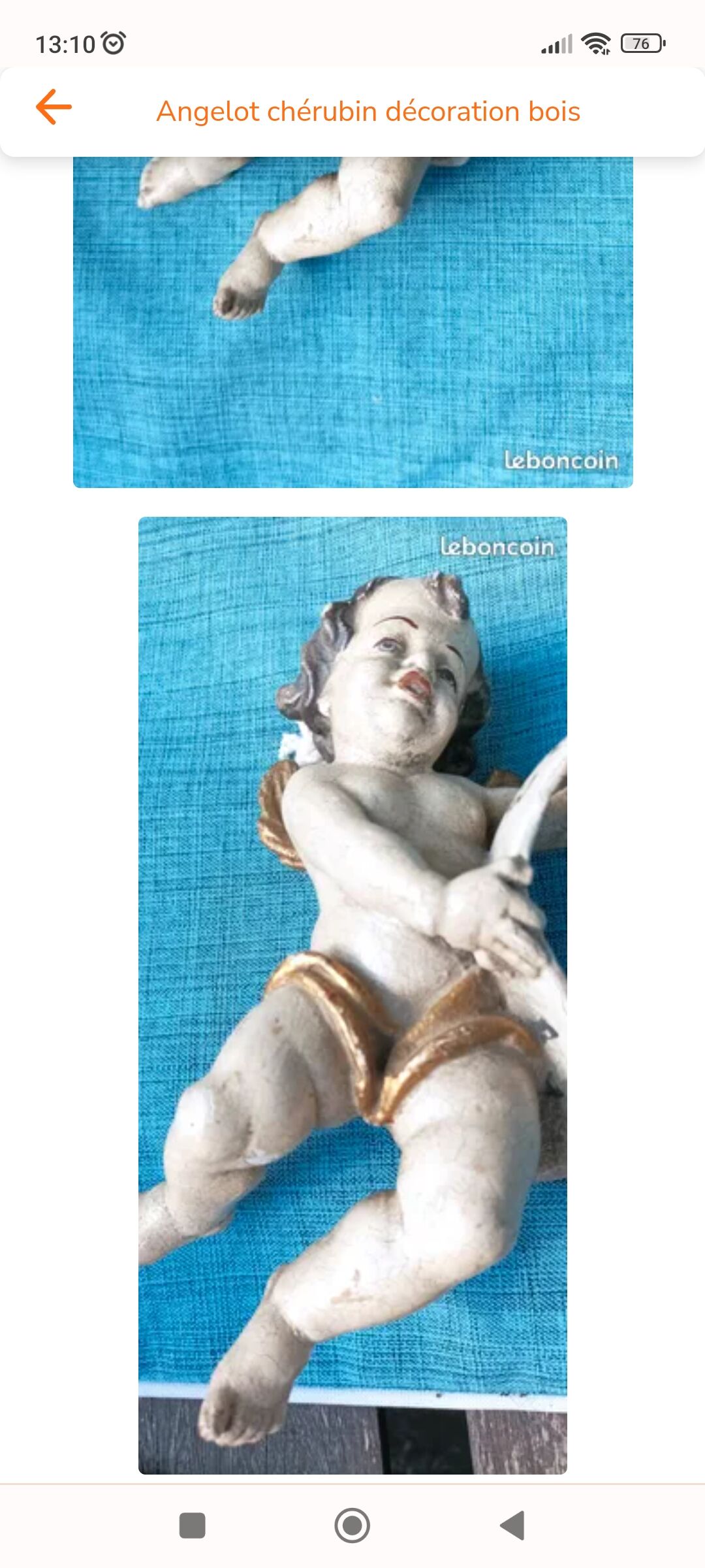 Golden white wooden cherub