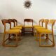 Set of 7 Baumann sled chairs in wood and mustard yellow fabric, 1960s