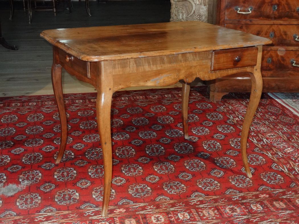 Cherry table, eighteenth century, Louis XV with two drawers