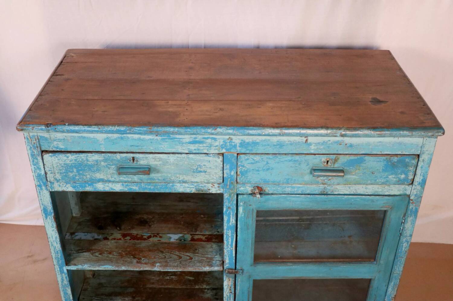 Old Burmese teak sideboard with original blue patina