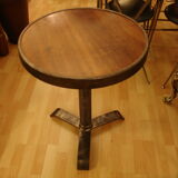 Table pedestal of polished steel and Walnut around 1950 Bistro