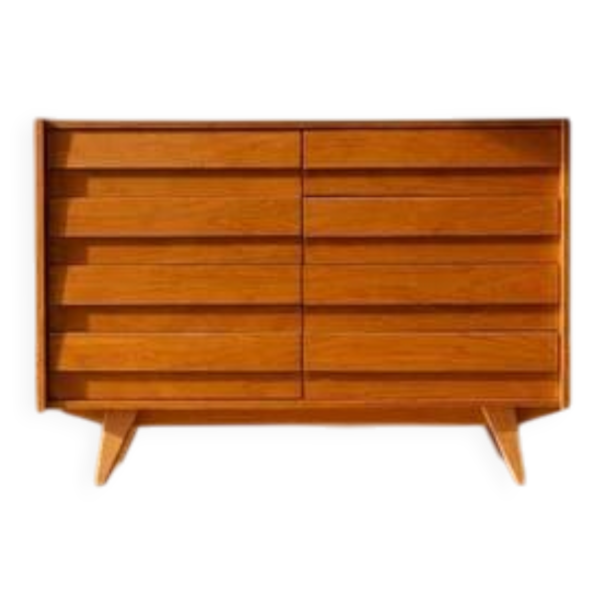 Vintage Czech chest of drawers U-453 by Jiří Jiroutek, 1960s, oak veneer, 110 × 45 × 77 cm