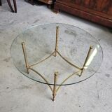 Coffee table round glass tray and brass legs