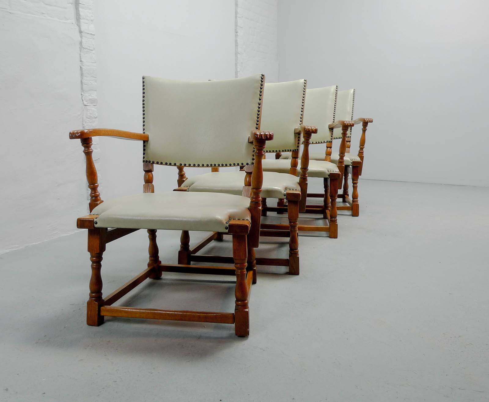 Set of 4 Dutch Design Oakwood Arm Chairs by Theo Ruth for Artifort, 1950s