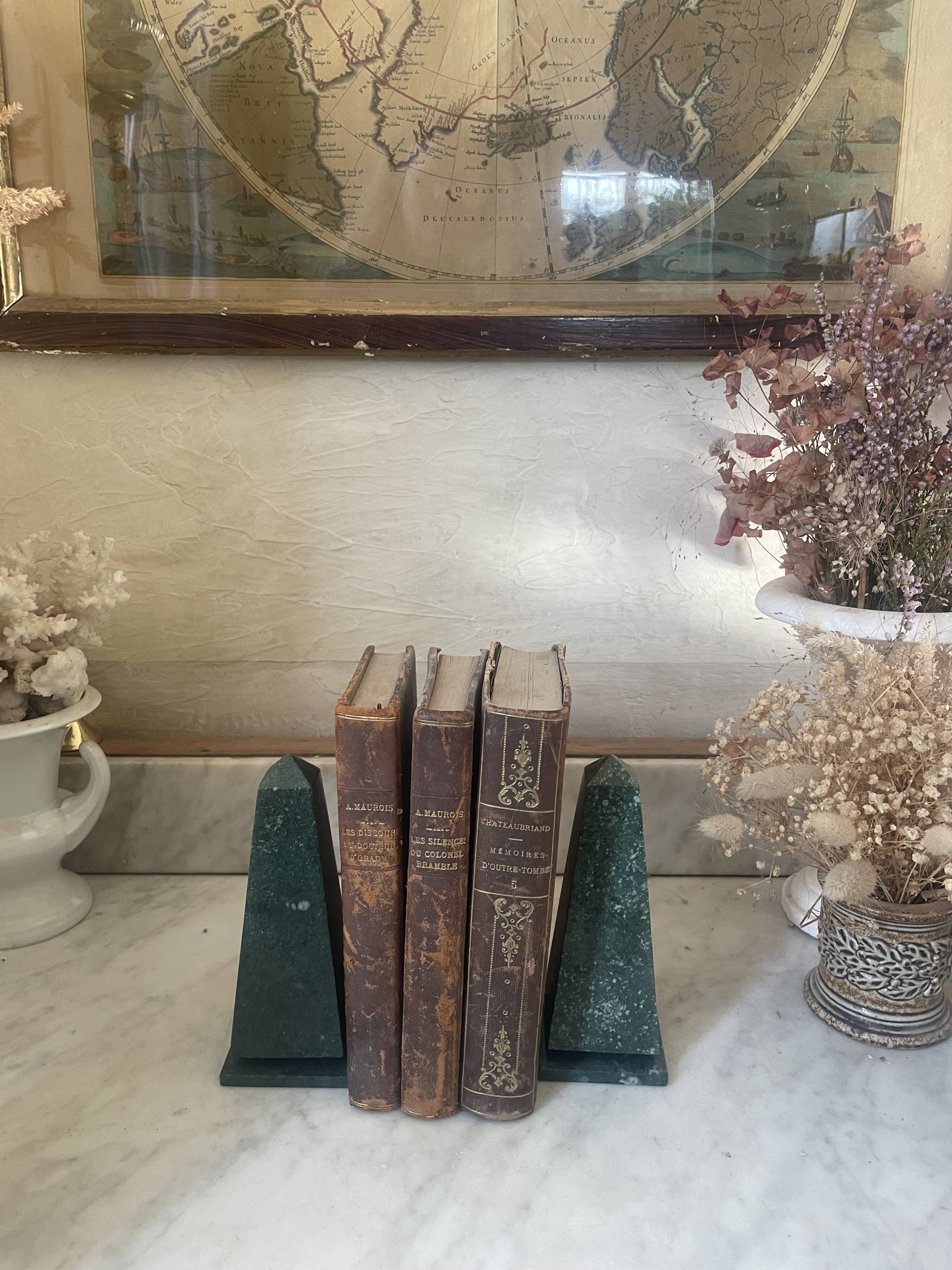 Pair of green marble obelisk bookends