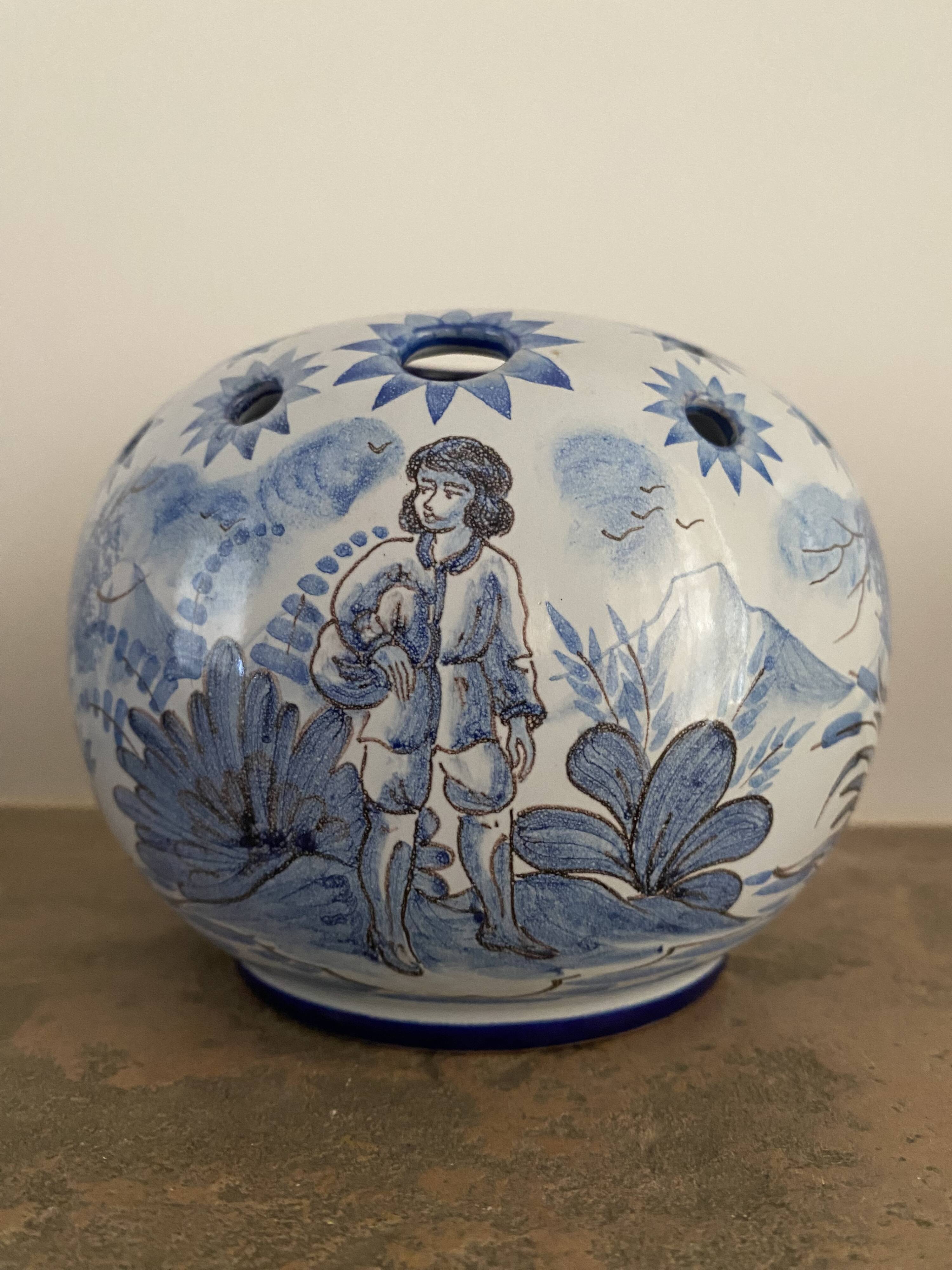 Nevers earthenware flower vase by A. Montagnon