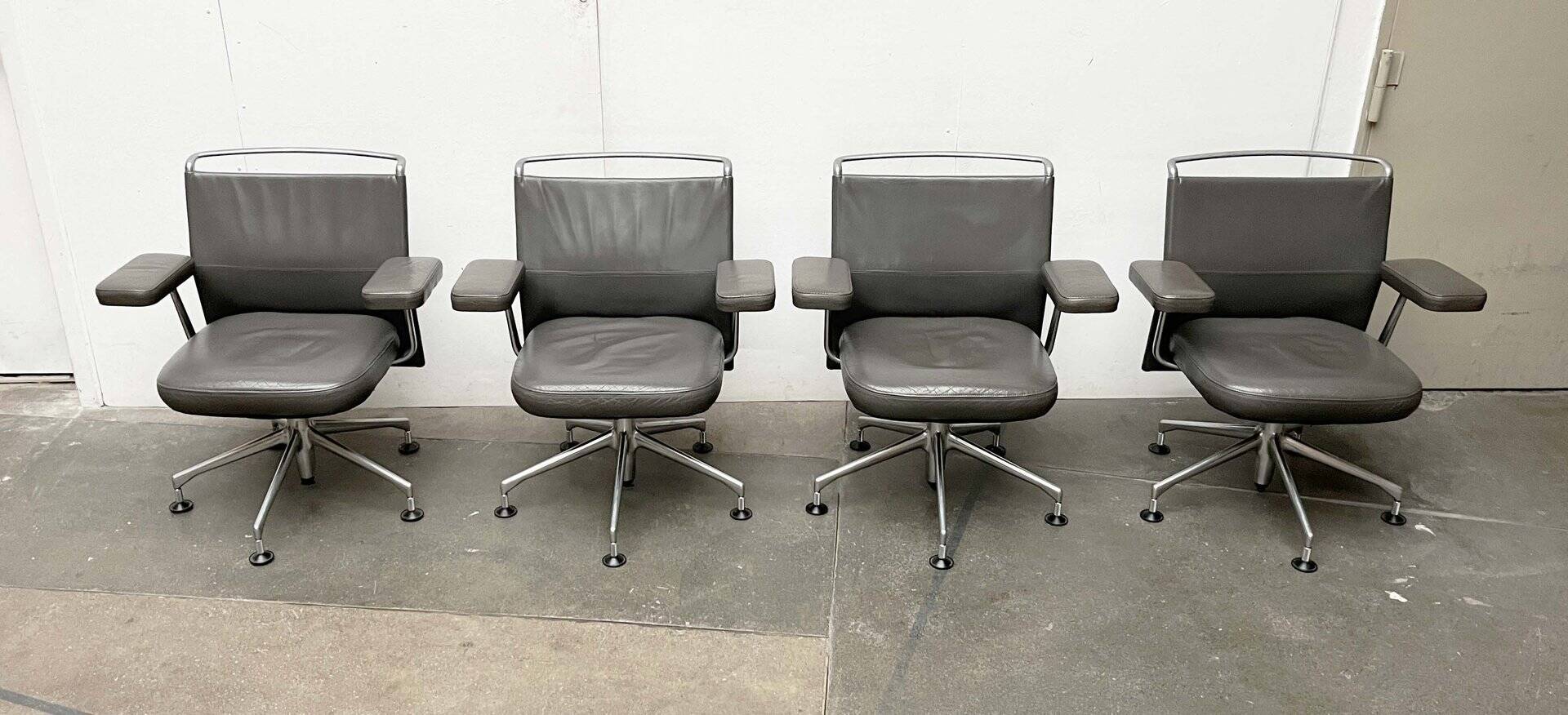 Postmodern swivel chairs model AC2 in leather by Antonio Cittero for Vitra, 1990s, set of 4.