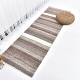 Brown natural wool kilim , hand made wool kilim , runner kilim rug 66x191cm