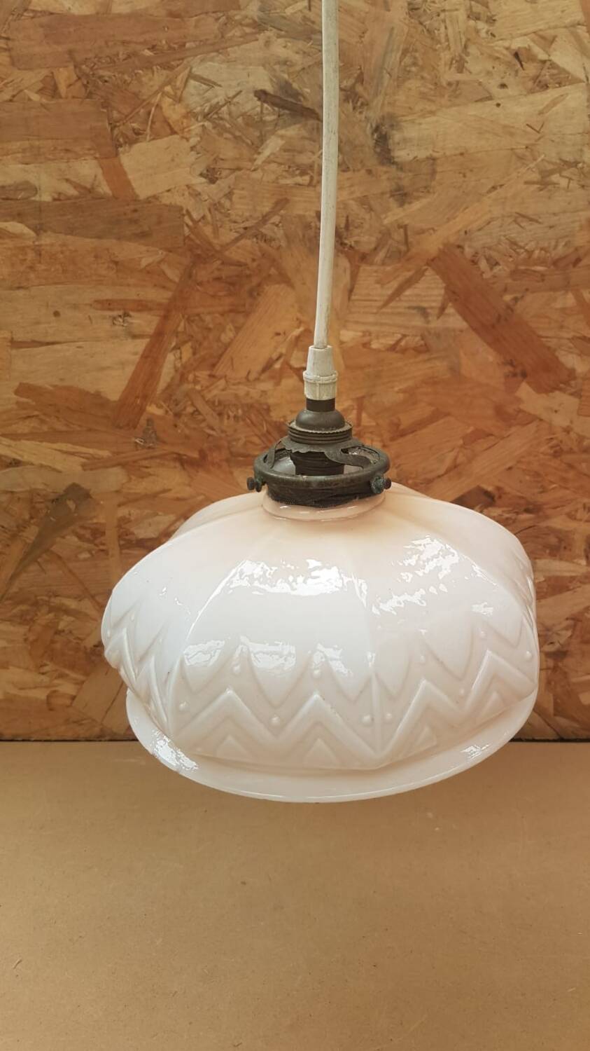 Old vintage art deco opaline pink pendant lamp