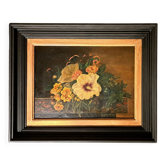 Tableau romantique Huile sur toile signée nature morte style flamand XIXème