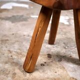 Brutalist stool in solid elm, French work from the 1960s