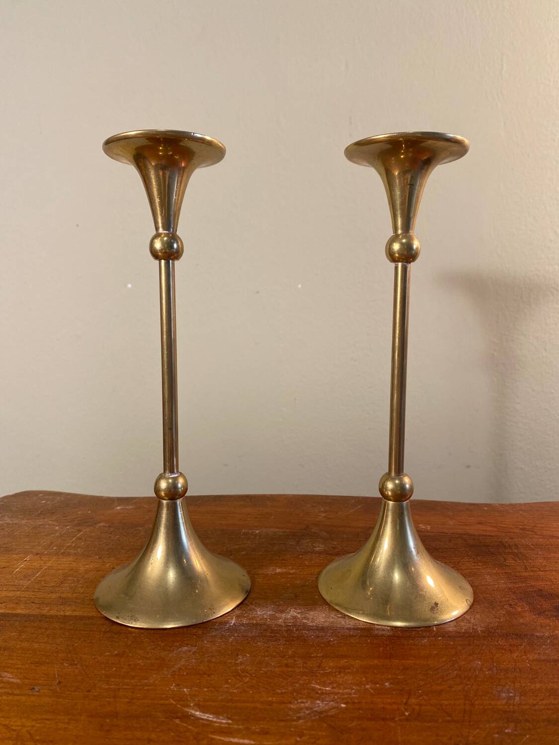 Pair of gilded brass candlesticks