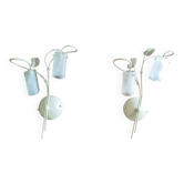 Pair of Murano glass wall sconces in patinated ivory with golden reflections, Italy.