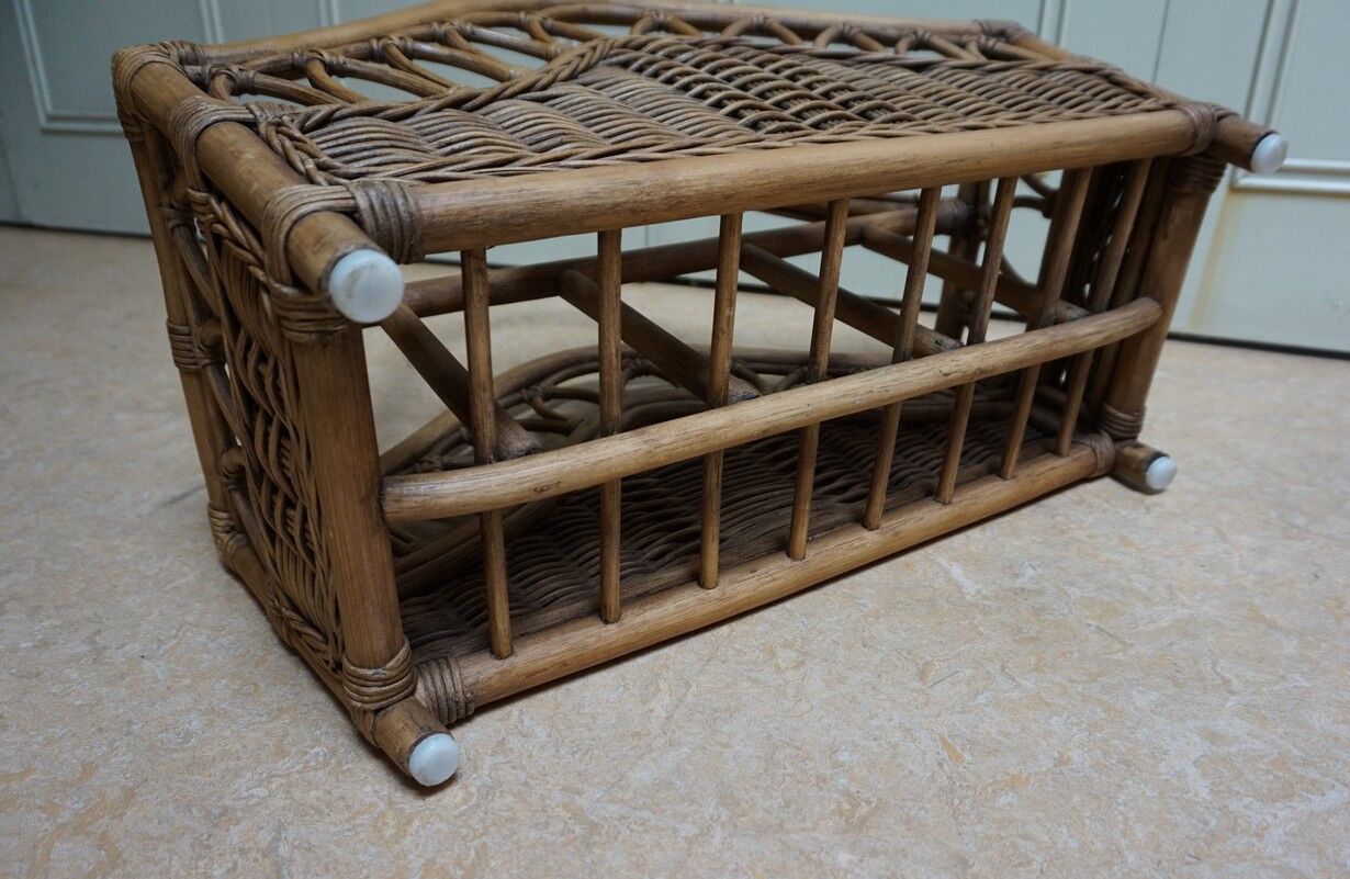 Mid-century italian french riviera bamboo & rattan magazine rack, 1960s