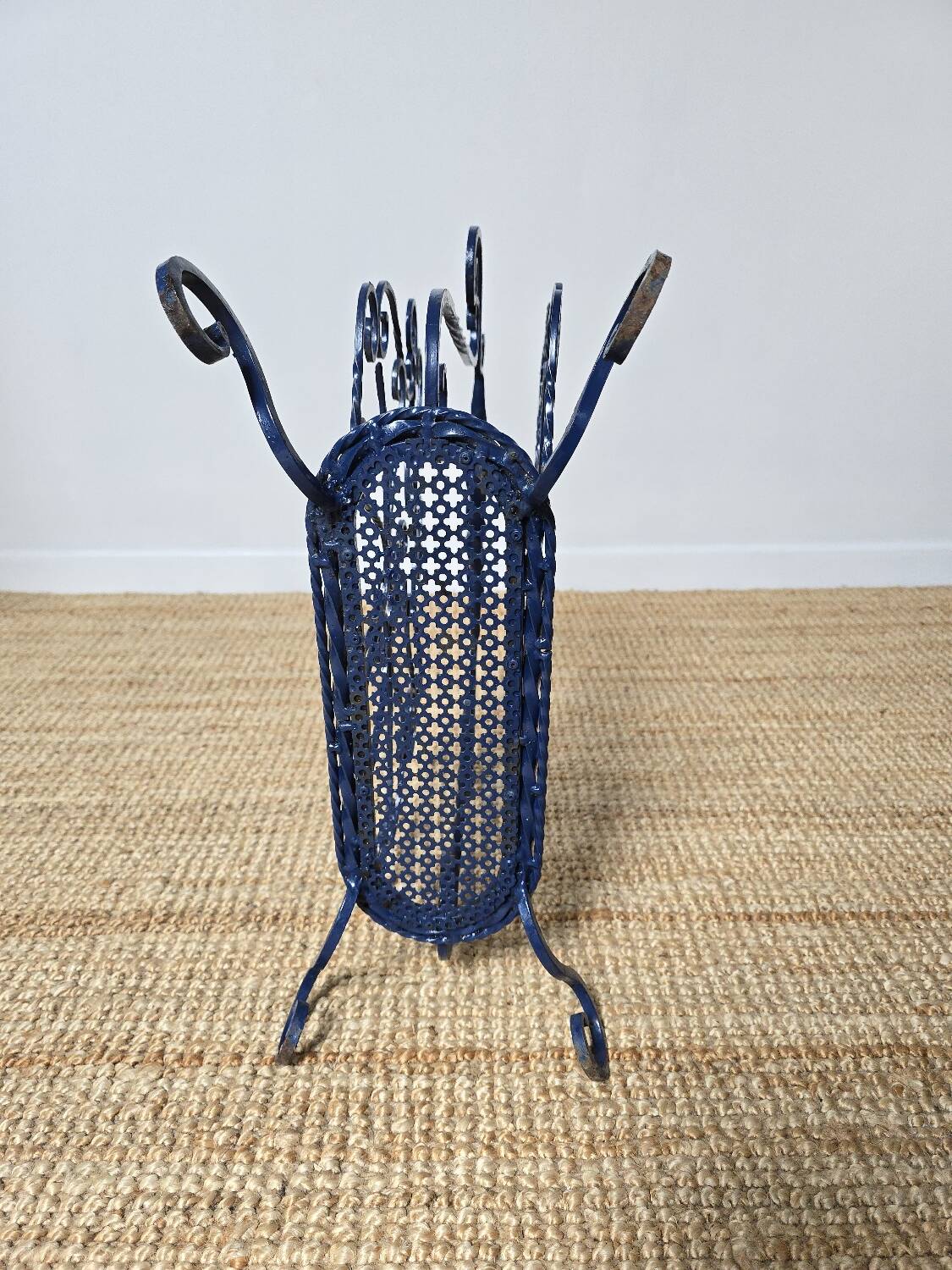 Blue wrought iron umbrella stand
