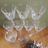 Set of 9 small glasses on foot Vmc Reims France vintage
