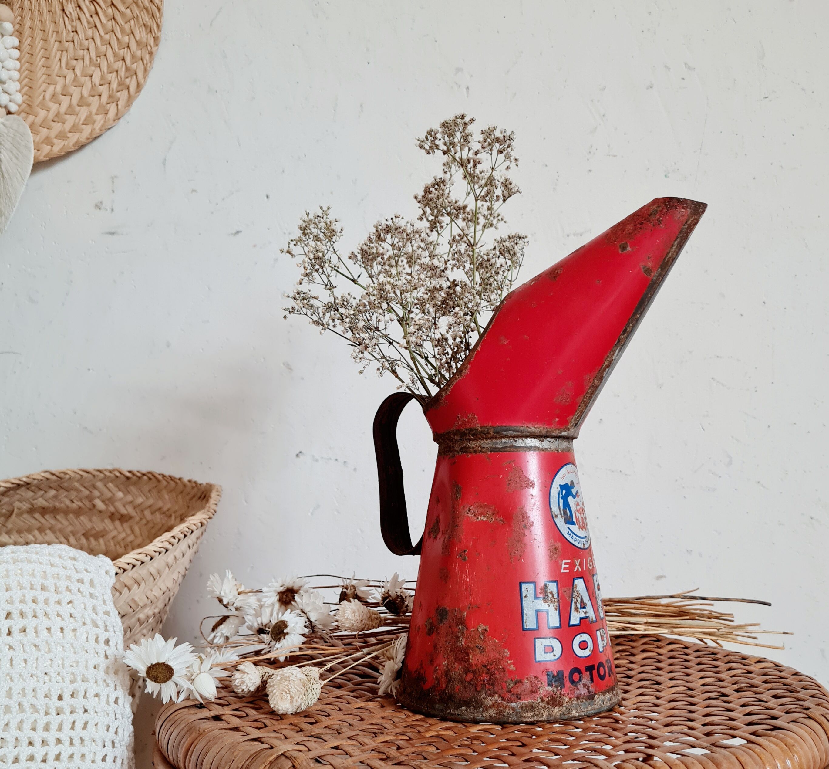 Red metal canister pot