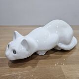 Elpa Alcobaca Portugal Ceramic White Cat Blue Glass Eyes, 1980s