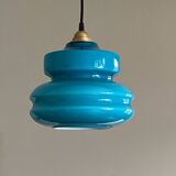 Suspension old lampshade in blue opaline glass