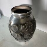 Art Deco vase in repoussé tin Signed Houzeaux Floral decoration 30 cm