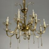 Golden Glass Lustre, Two Floors And 12 Arms Of Light Circa 1940