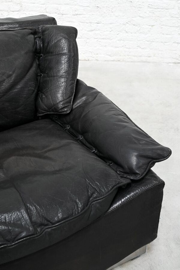 Paire de fauteuils lounge en cuir et acier de Luciano Frigerio, Italie 19