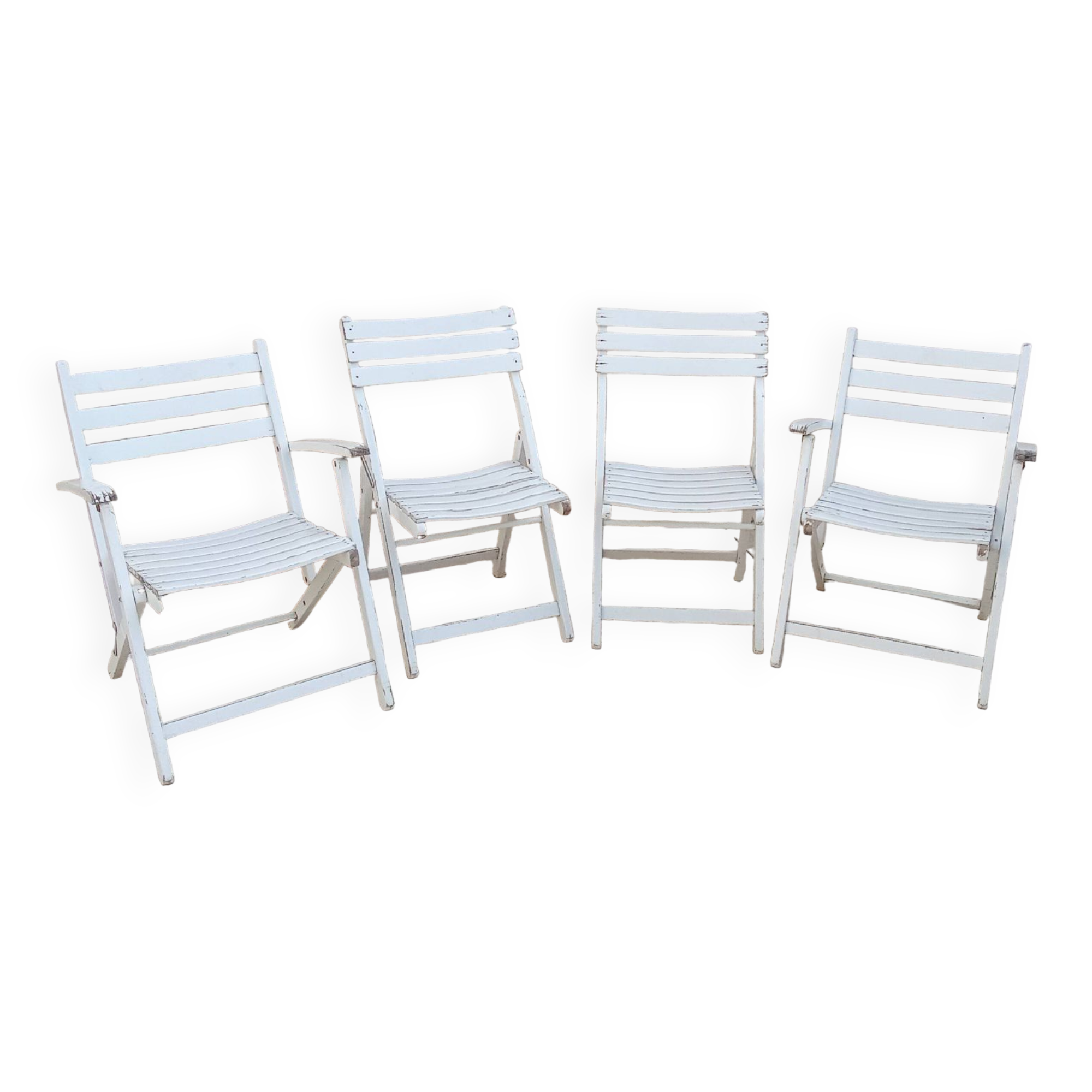 2 chairs and 2 vintage wooden garden lounge armchairs dejou