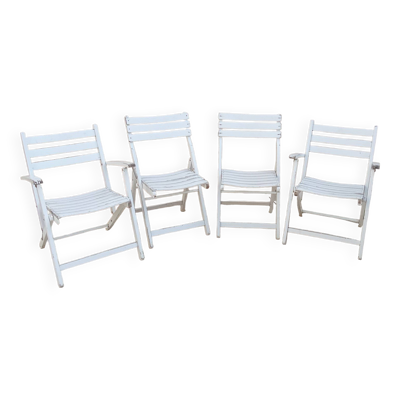 2 chaises et 2 fauteuils de salon jardin bois vintage dejou