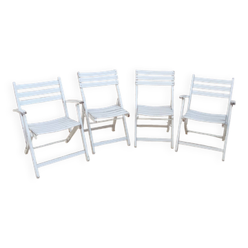 2 chairs and 2 vintage wooden garden lounge armchairs dejou